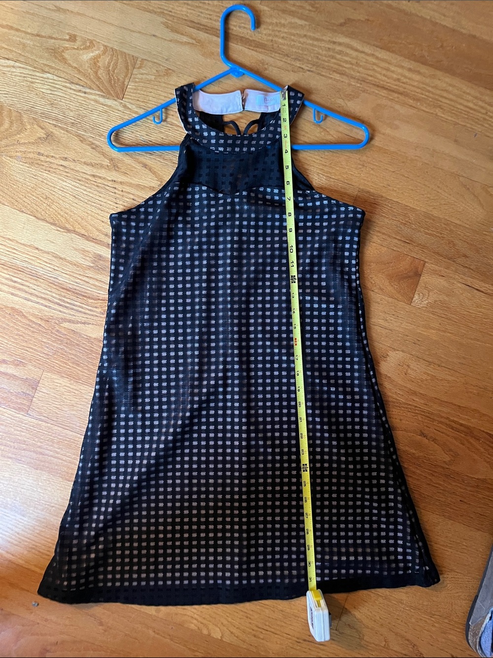 Candie's Black Mini Halter Dress with Square Mesh Pattern